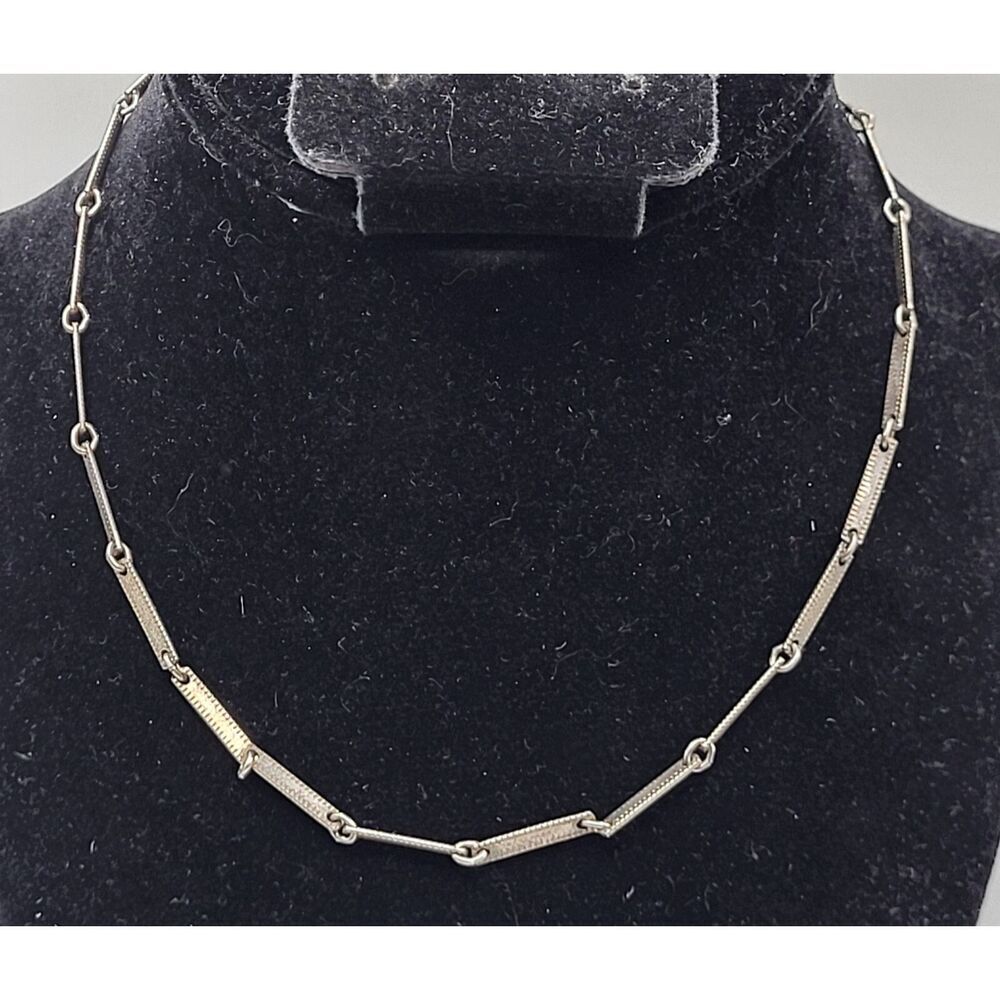 Vintage Oxidized Bar Link Necklace Industrial Minimalist 15in